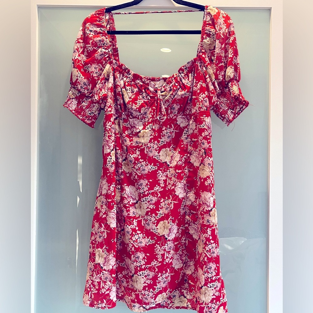 Floral Fuscia Dress with Puff Sleeves